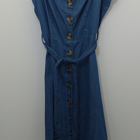 Tillys Sky and Sparrow Blue Button Up Tie Denim Dress Size Medium Cotton - Picture 4 of 8